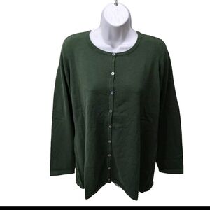 NWT D&Co 1X Cardigan Sweater Long Sleeve Green Classic Preppy Mature #swtr1